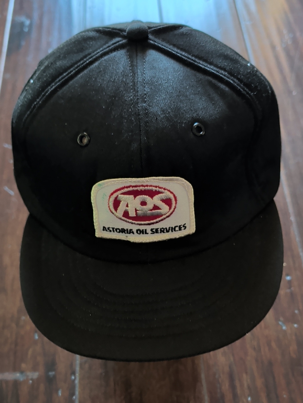 Vintage AOS Astoria Oil Services Black Snapback Hat Cap America USA